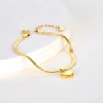 Stainless Steel Snake Chain Bracelet with 18K Gold Plated Heart Charms - Trendy Jewelry for Women and Girls (Pulseras Mujer)