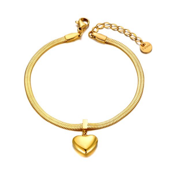 Stainless Steel Snake Chain Bracelet with 18K Gold Plated Heart Charms - Trendy Jewelry for Women and Girls (Pulseras Mujer)