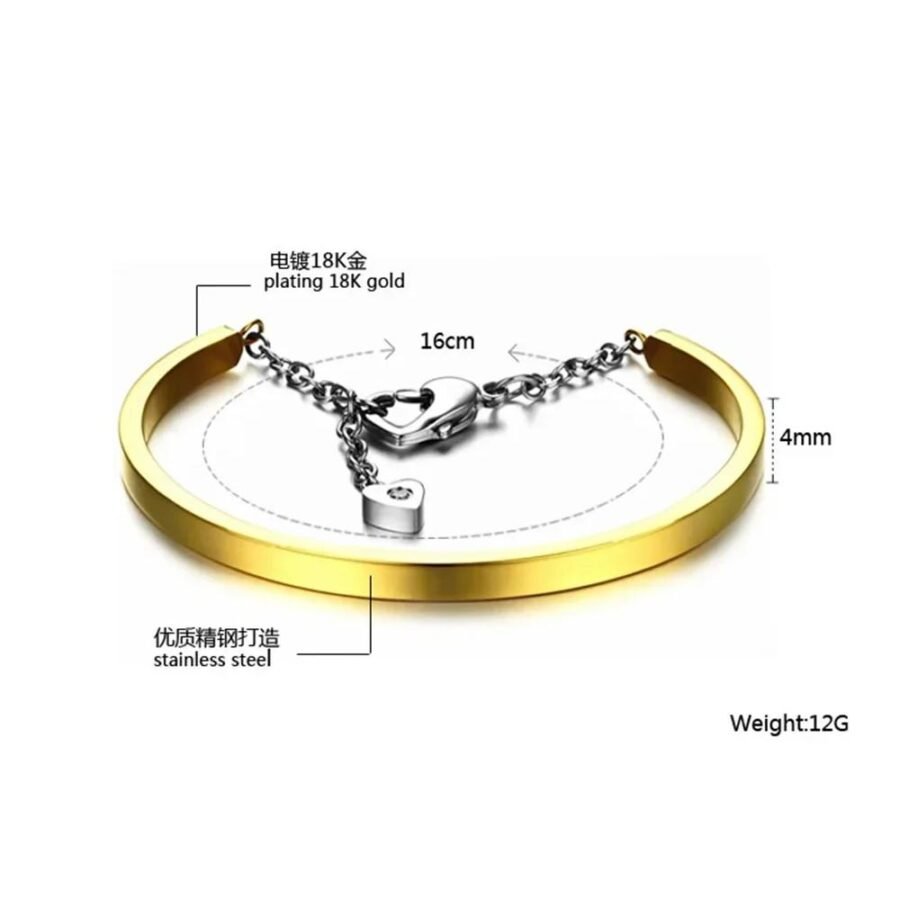 Trendy Stainless Steel Heart Cuff Bracelet Bangle - Adjustable Chain & Link Bracelets for Women in 4 Colors