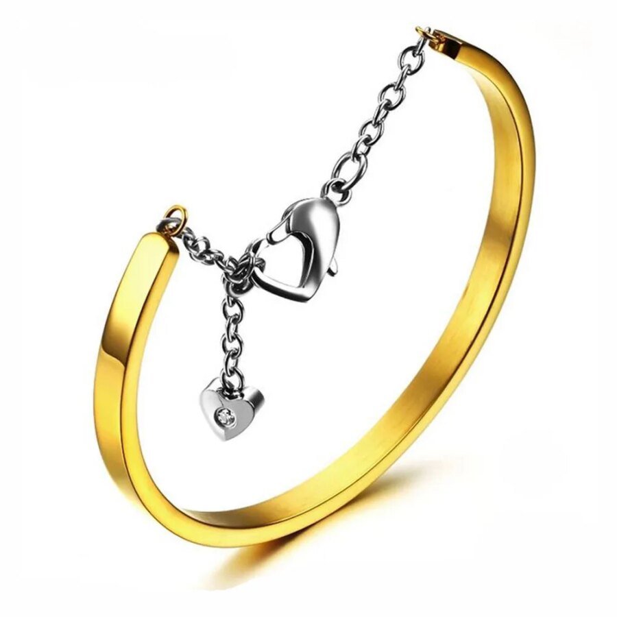 Trendy Stainless Steel Heart Cuff Bracelet Bangle - Adjustable Chain & Link Bracelets for Women in 4 Colors