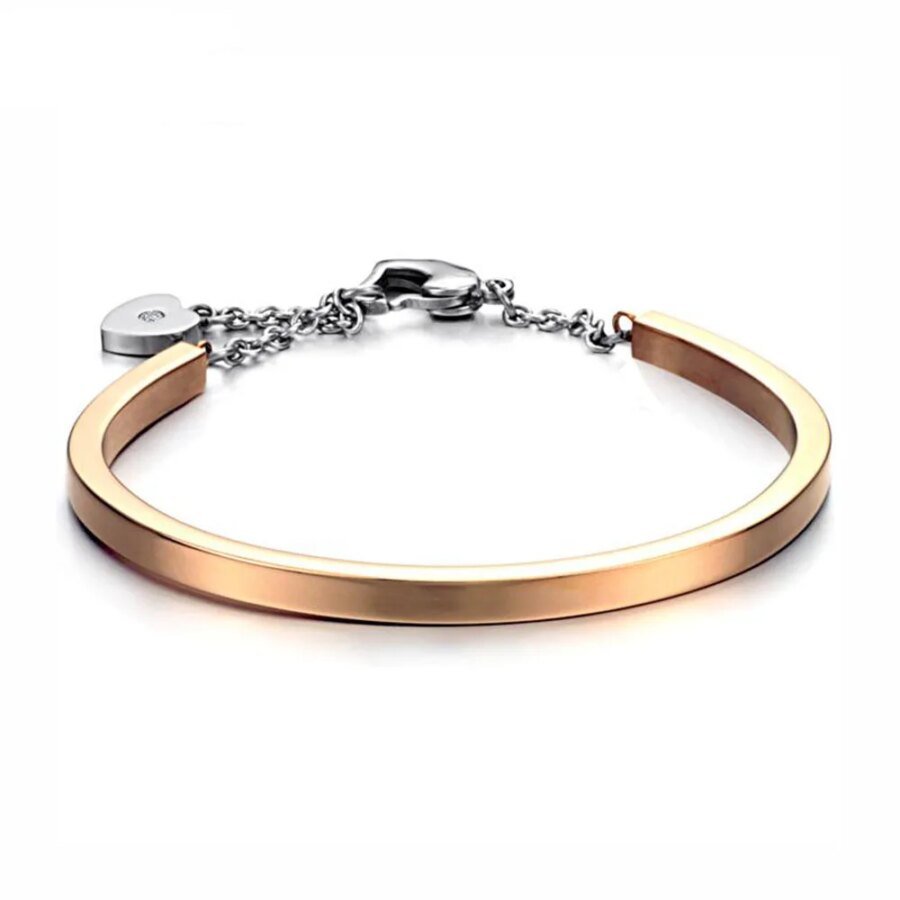 Trendy Stainless Steel Heart Cuff Bracelet Bangle - Adjustable Chain & Link Bracelets for Women in 4 Colors