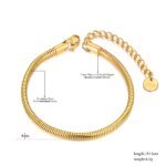 Statement Stainless Steel 4mm Snake Chain Bracelets - Golden Metal 18K PVD Plated Jewelry for Women (Bijoux Femme)
