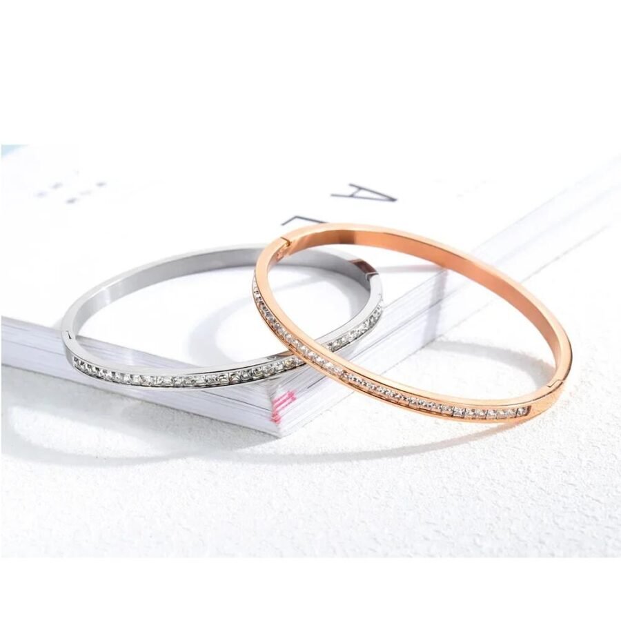 Stainless Steel Fashion Bangles with Cubic Zirconia – Ideal for Wedding, Birthday, or Party Jewelry for Women