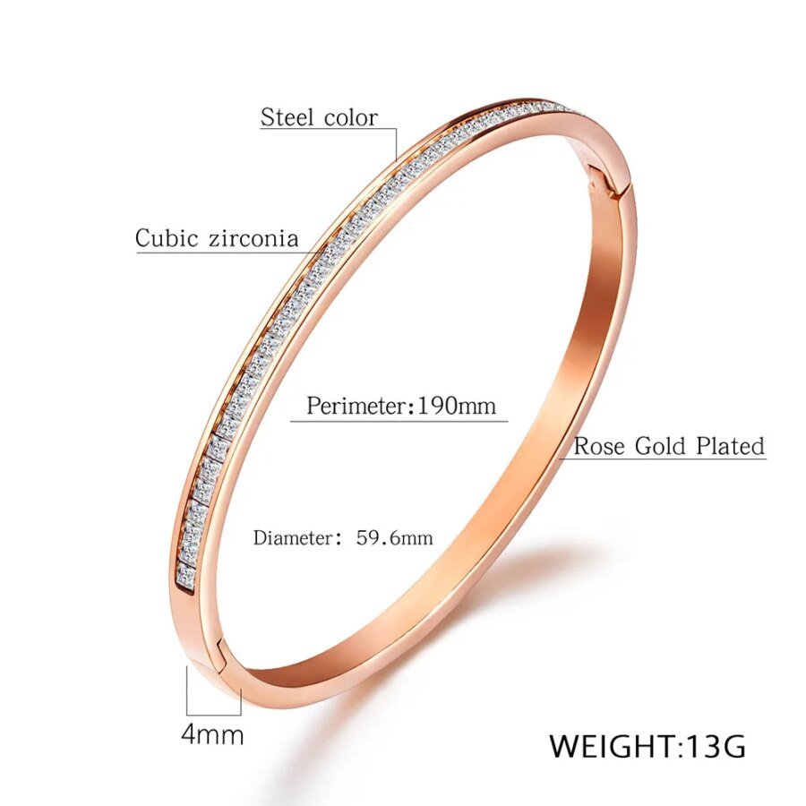 Stainless Steel Fashion Bangles with Cubic Zirconia – Ideal for Wedding, Birthday, or Party Jewelry for Women