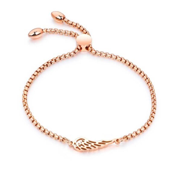 Adjustable Pulseira: Popular Titanium Steel Angel Wings Feather Bracelets in Fashionable Rose Gold Color