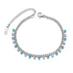 Trendy Statement Blue Enamel Stainless Steel Bracelet with Gold Color Charm - Handmade Waterproof Jewelry for Women
