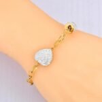 Elegant Stainless Steel Snake Chain Bracelet with Sparkling White Rhinestone Heart - Perfect for Women and Girls' Wedding Jewelry