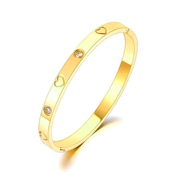 Gold Plated Titanium Stainless Steel Bracelets Featuring Luxury Cubic Zirconia Heart Accents for Women