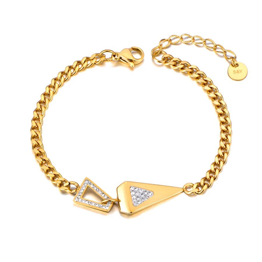 Geometric Triangle Charm Bracelet: Stainless Steel Rhinestone Accent