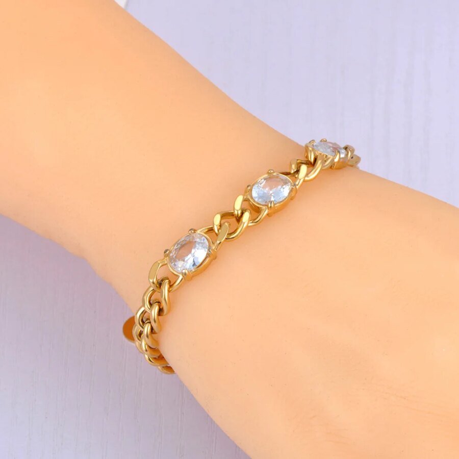 Statement Cuban Chain Bracelet: AAA Cubic Zirconia Stainless Steel Bangle