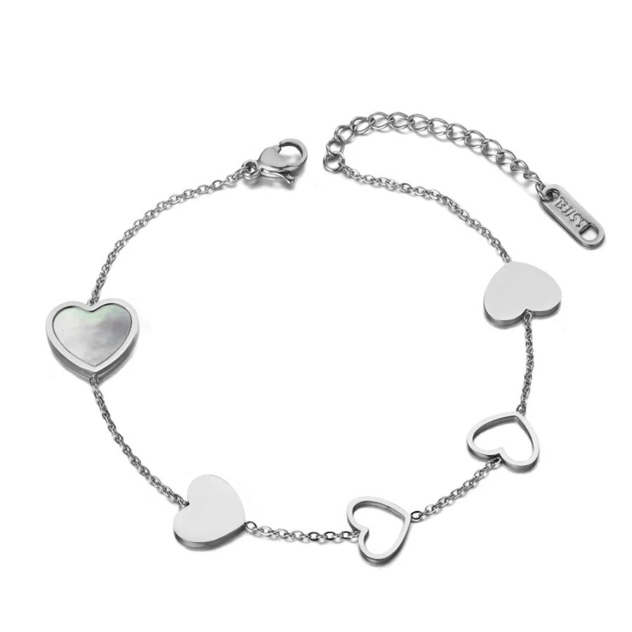 Trendy Stainless Steel Bohemian Heart Charm Anniversary Bracelet Bangle