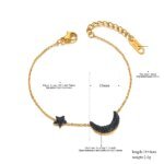 Bohemia Summer Stainless Steel Chain Bracelet: Trendy Black CZ Crystal Star & Moon Charms for Women