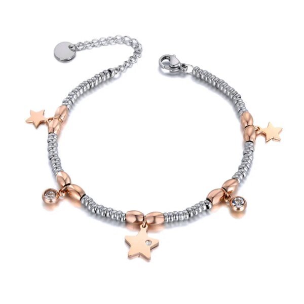 Gold Plated Stainless Steel Star Charm Bracelet: CZ Crystal Accent for Women and Girls