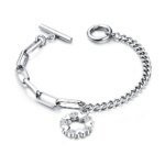Trendy Gold Plated Stainless Steel Asymmetric Chain Bracelet: Love Charms Jewelry for Women and Girls