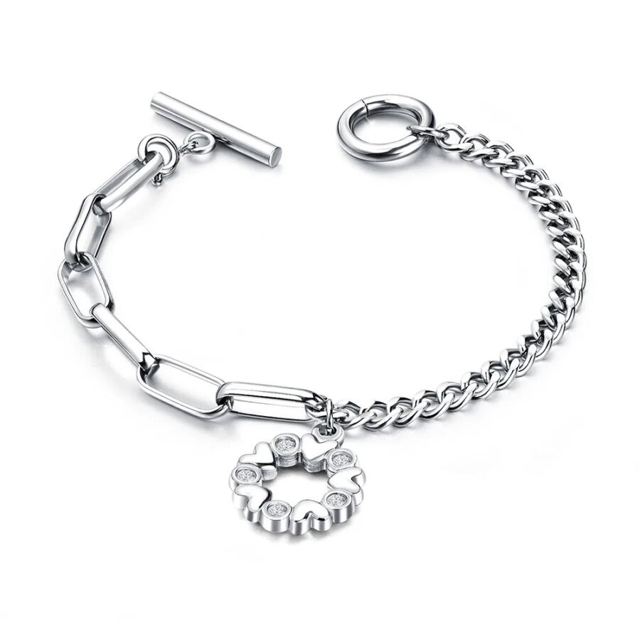 Trendy Gold Plated Stainless Steel Asymmetric Chain Bracelet: Love Charms Jewelry for Women and Girls