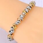 Trendy Gold Color Stainless Steel Round Circle Beaded Bracelets: Stylish Jewelry for Women and Girls
