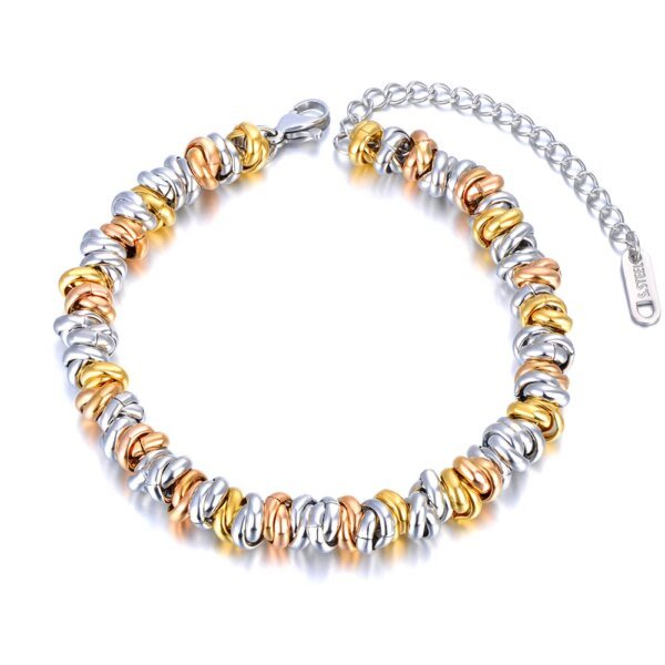 Trendy Gold Color Stainless Steel Round Circle Beaded Bracelets: Stylish Jewelry for Women and Girls
