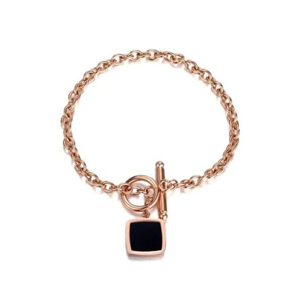 Classic Square Black Shell Charm Bracelet: Titanium Steel Jewelry