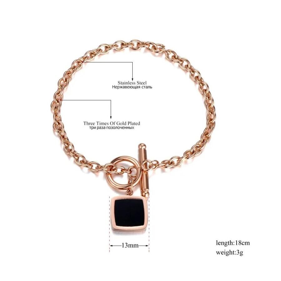 Classic Square Black Shell Charm Bracelet: Titanium Steel Jewelry