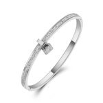 Trendy Crystal Lock Charm Bangle: Stainless Steel Bracelet for Women