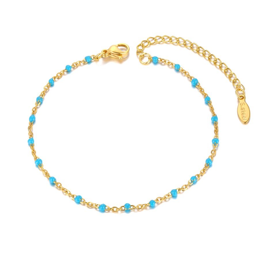 Bohemia Chain Bracelet: 18K Gold Plated Stainless Steel with Black/Red/Blue Glaze Beads for Women
