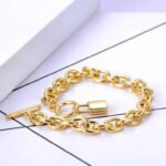 Hyperbole Chain Link Lock Charm Bracelets: Trendy Titanium Stainless Steel Jewelry for Women and Girls