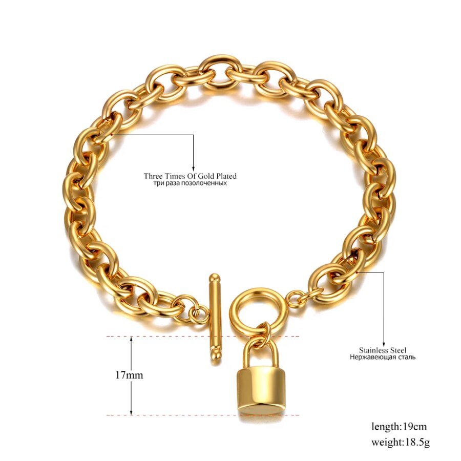 Hyperbole Chain Link Lock Charm Bracelets: Trendy Titanium Stainless Steel Jewelry for Women and Girls