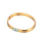 Trendy Gold Color Waterproof Statement Bangle: Painted Glaze Turkish Eye Stainless Steel Bracelet for Women