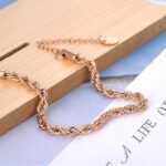 Hiphop/Rock Gold Plated Twist Chain Bracelet: Titanium Stainless Steel Party Bangle for Women and Men