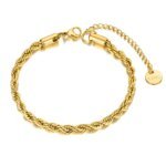 Hiphop/Rock Gold Plated Twist Chain Bracelet: Titanium Stainless Steel Party Bangle for Women and Men
