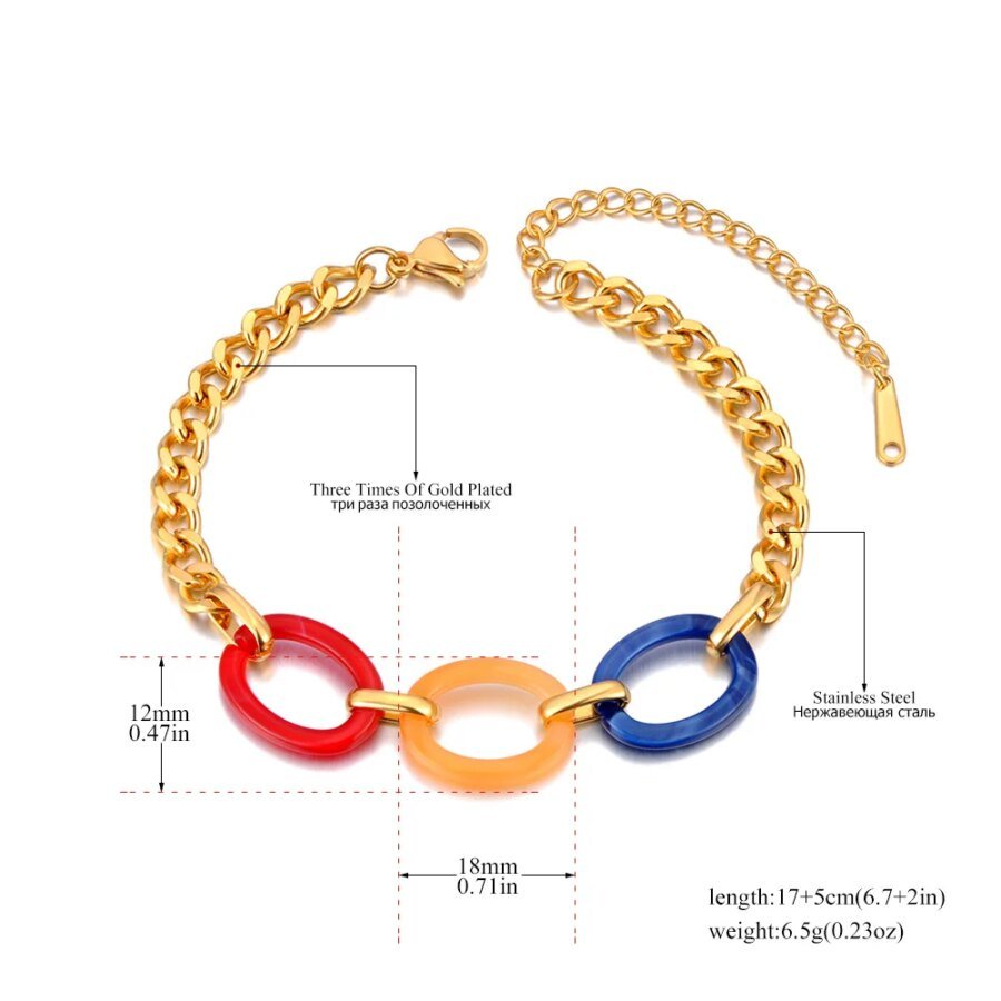 Colorful Acrylic Handmade Chain Bracelet: Fashion Stainless Steel Bangles for Women