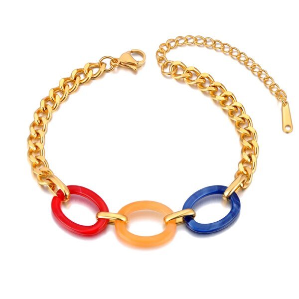 Colorful Acrylic Handmade Chain Bracelet: Fashion Stainless Steel Bangles for Women