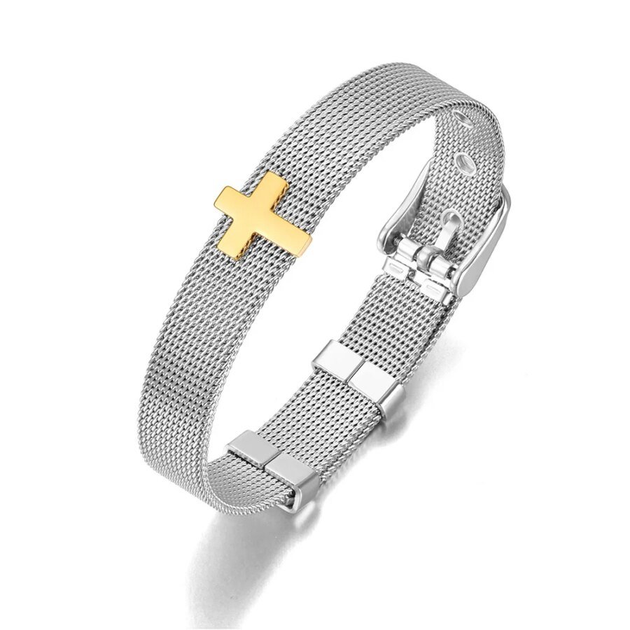 Adjustable Titanium Stainless Steel Religious Cross Charm Bracelet: Jewelry for Women and Girls