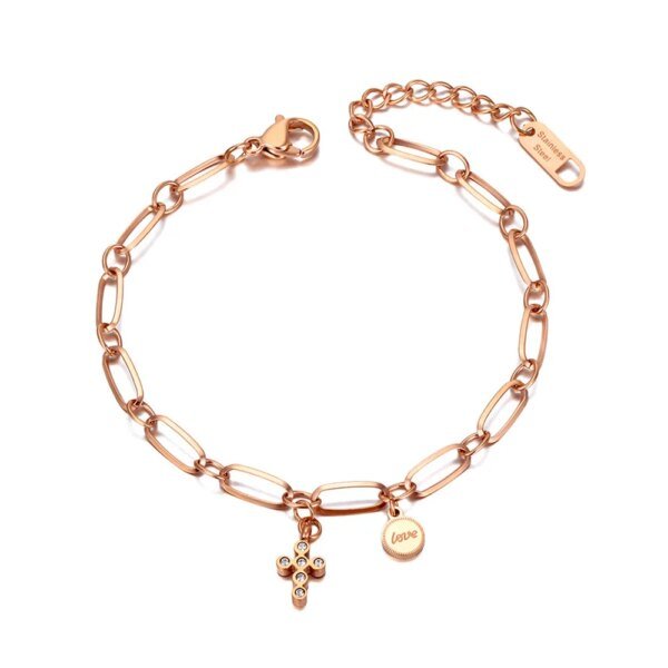 Bohemia CZ Crystal Cross and Love Tag Charm Bracelet: Fashion Stainless Steel for Women