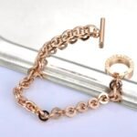 Forever Love You Titanium Steel Charm Bracelets: Inlaid Zircon Toggle Clasp Chain for Women