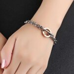 Forever Love You Titanium Steel Charm Bracelets: Inlaid Zircon Toggle Clasp Chain for Women