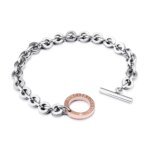 Forever Love You Titanium Steel Charm Bracelets: Inlaid Zircon Toggle Clasp Chain for Women
