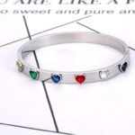 Trendy Colorful Cubic Zirconia Heart Bangles: Titanium Stainless Steel Bracelets for Women