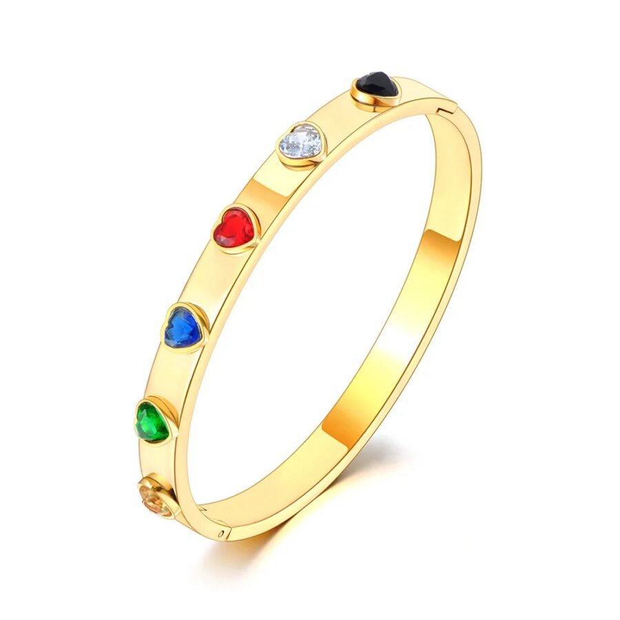 Trendy Colorful Cubic Zirconia Heart Bangles: Titanium Stainless Steel Bracelets for Women