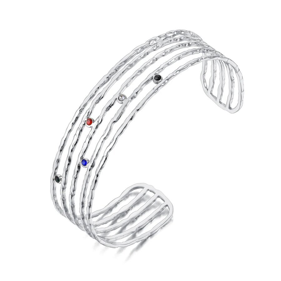 Neo-Gothic Stainless Steel Open Bangles: Colorful Rhinestone Geometric Charm Bracelets for Women