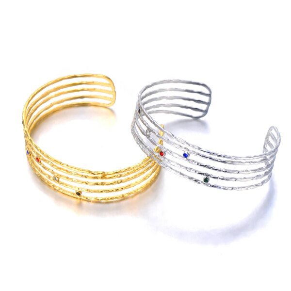 Neo-Gothic Stainless Steel Open Bangles: Colorful Rhinestone Geometric Charm Bracelets for Women