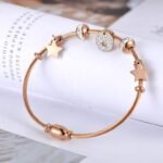 Stainless Steel Link Chain Clay CZ Crystal Star Charm Bracelet: Trendy Bangle for Women