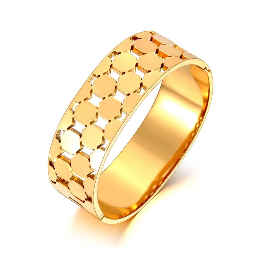 Trendy Waterproof Geometric Hexagon Bracelets: 316L Stainless Steel Hollow Design for Women