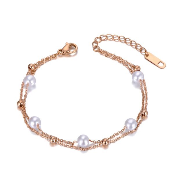 Bohemia Stainless Steel Double Layer White Pearl Charm Bracelet: Trendy Beach Accessory for Women