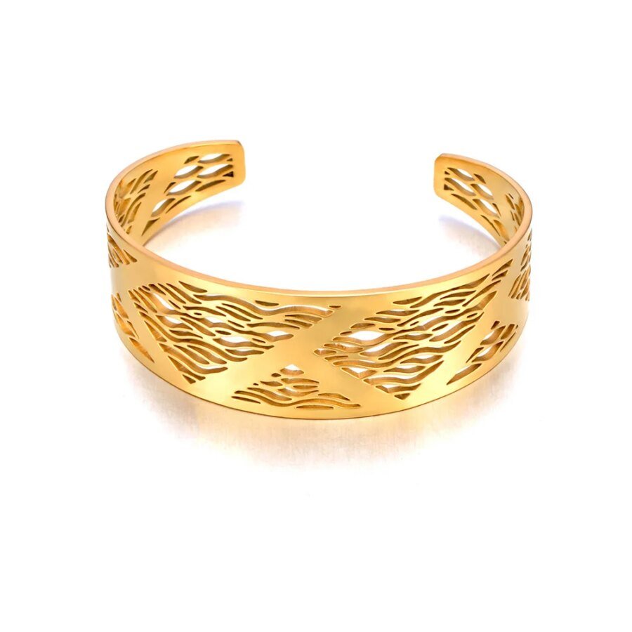 Trendy Hollow Geometric Bracelet: Real Gold Plated Stainless Steel Bangle for Women