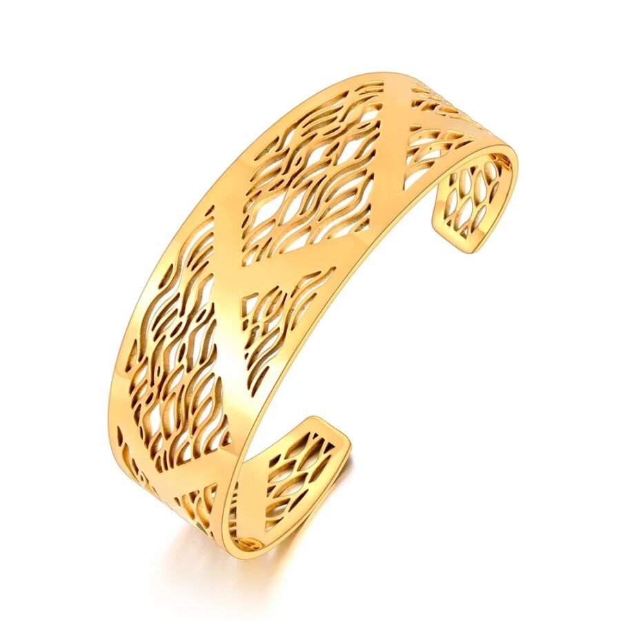 Trendy Hollow Geometric Bracelet: Real Gold Plated Stainless Steel Bangle for Women