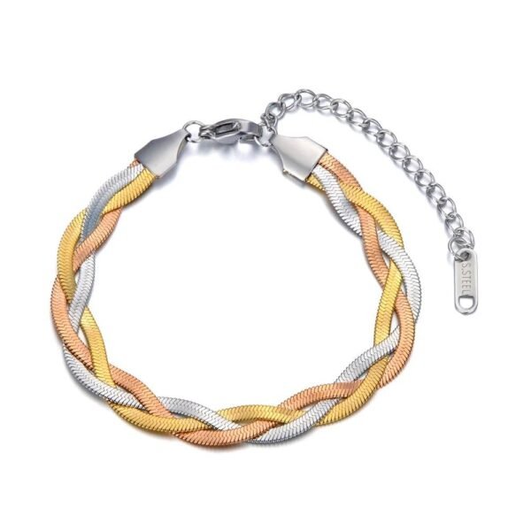Trendy Three-color Chains Cross Weave Bracelet: Bohemia Titanium Stainless Steel Snake Chain Bracelets for Women