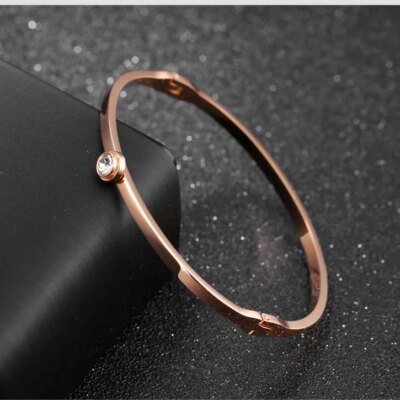 Trendy Mosaic Cubic Zirconia Rose Gold Plated Stainless Steel Bangles: Simple Cuff Bracelet Jewelry Gifts for Women