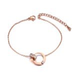 Bohemia Beach CZ Crystal Double Circles Charm Bracelet Bangle: Summer Style Stainless Steel Link Chain for Women