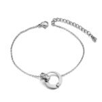 Bohemia Beach CZ Crystal Double Circles Charm Bracelet Bangle: Summer Style Stainless Steel Link Chain for Women